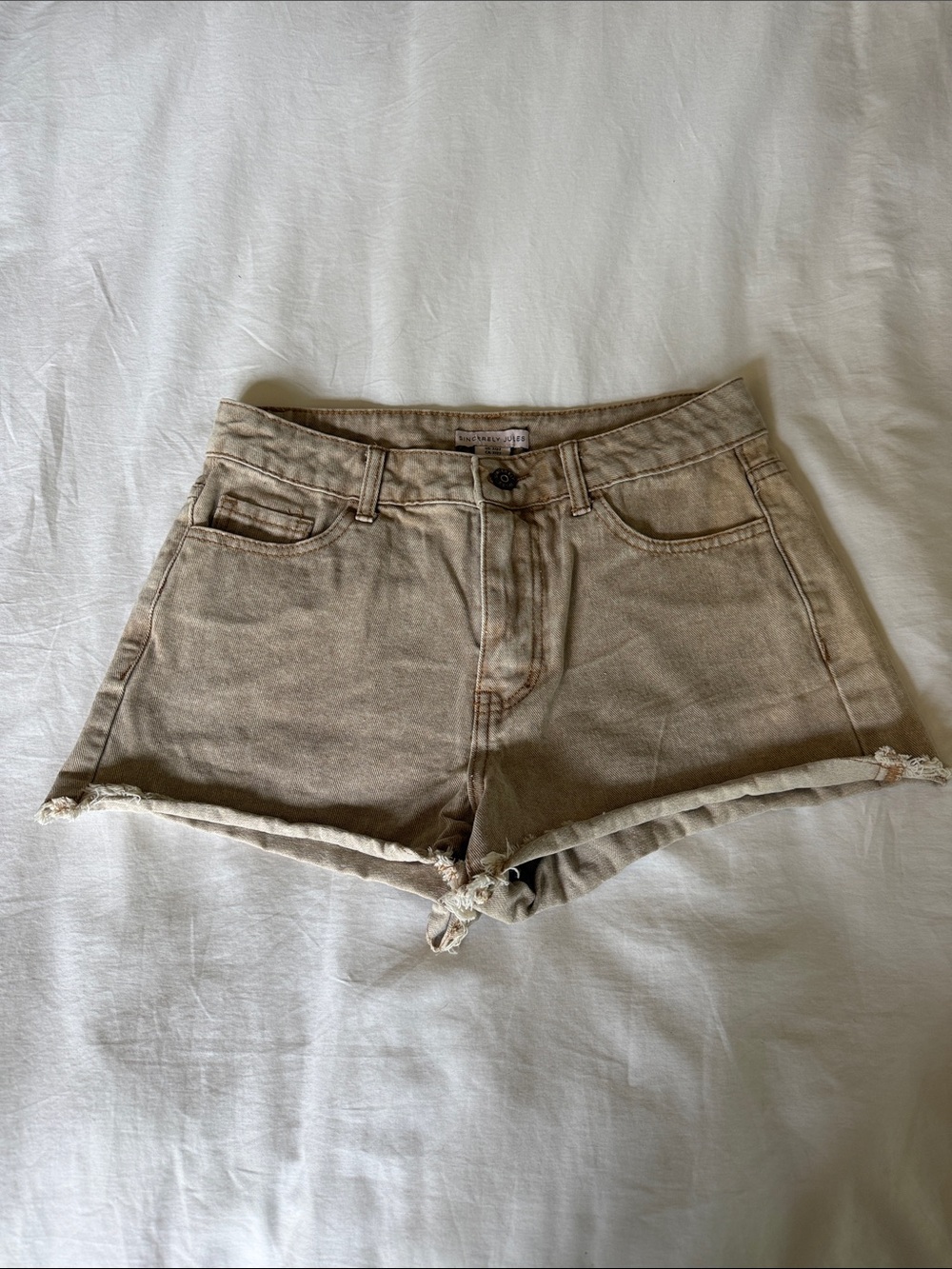 Sincerely Jules Taupe Cutoff Denim Shorts